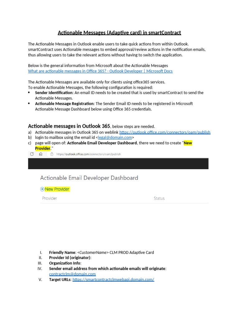 How To Configure Actionable Messages (Adaptive Card) in SmartContract | PDF