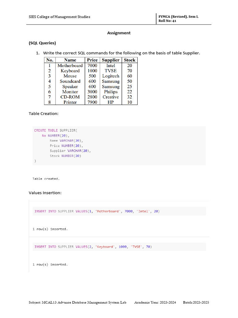 ADMS AssignmentSQL Dhanraj 41 | PDF