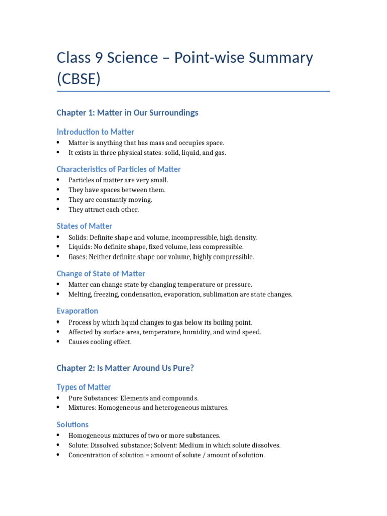 Class 9 Science Summary | PDF