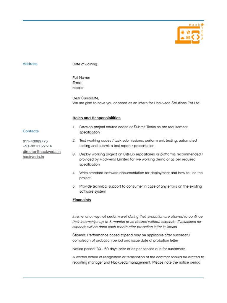 HackVeda Internship Letter | PDF