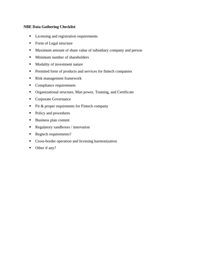 NBE Data Gathering Checklist PDF