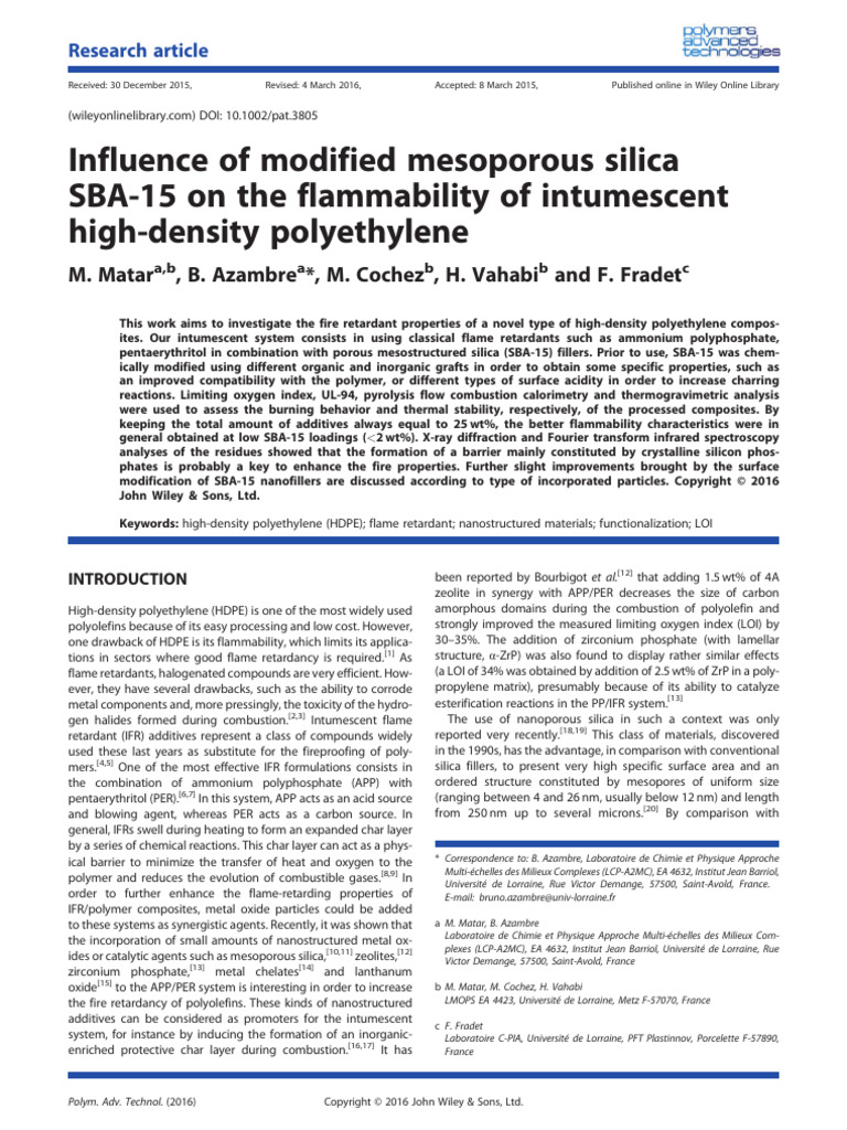Influence of Modified Mesoporous Silica SBA-15 On The Flammability ...