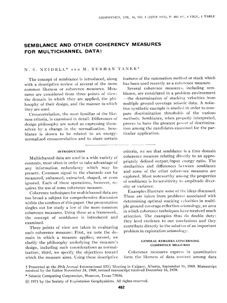 Semblance and Other Coherency Measures For Multichannel Data ...