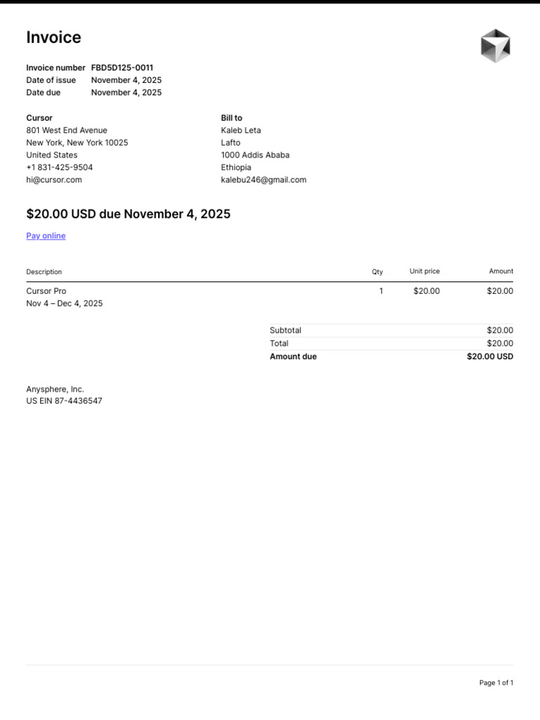 Invoice FBD5D125 0011 | PDF