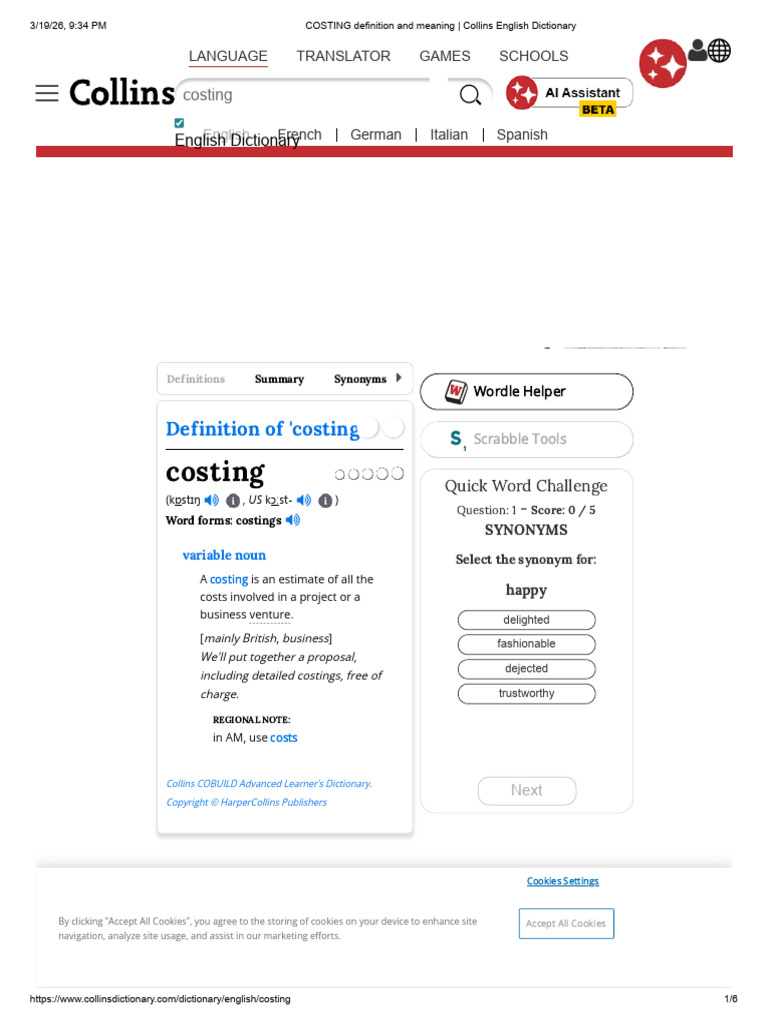 COSTING Definition and Meaning - Collins English Dictionary | PDF