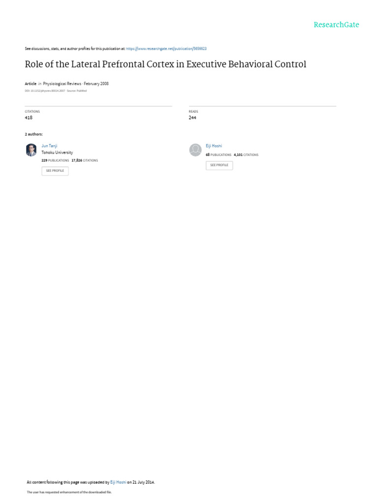 Role of The Lateral Prefrontal Cortex in Executive | PDF