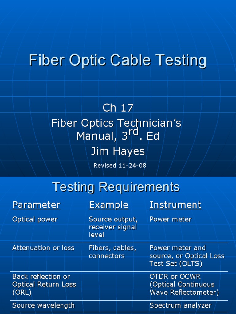 Fiber Optic Cable Testing Optical Fiber Wavelength Division