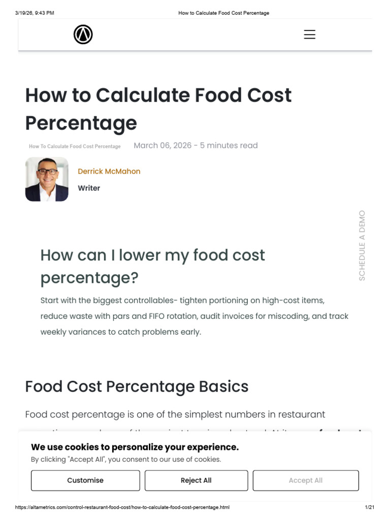 How To Calculate Food Cost Percentage | PDF