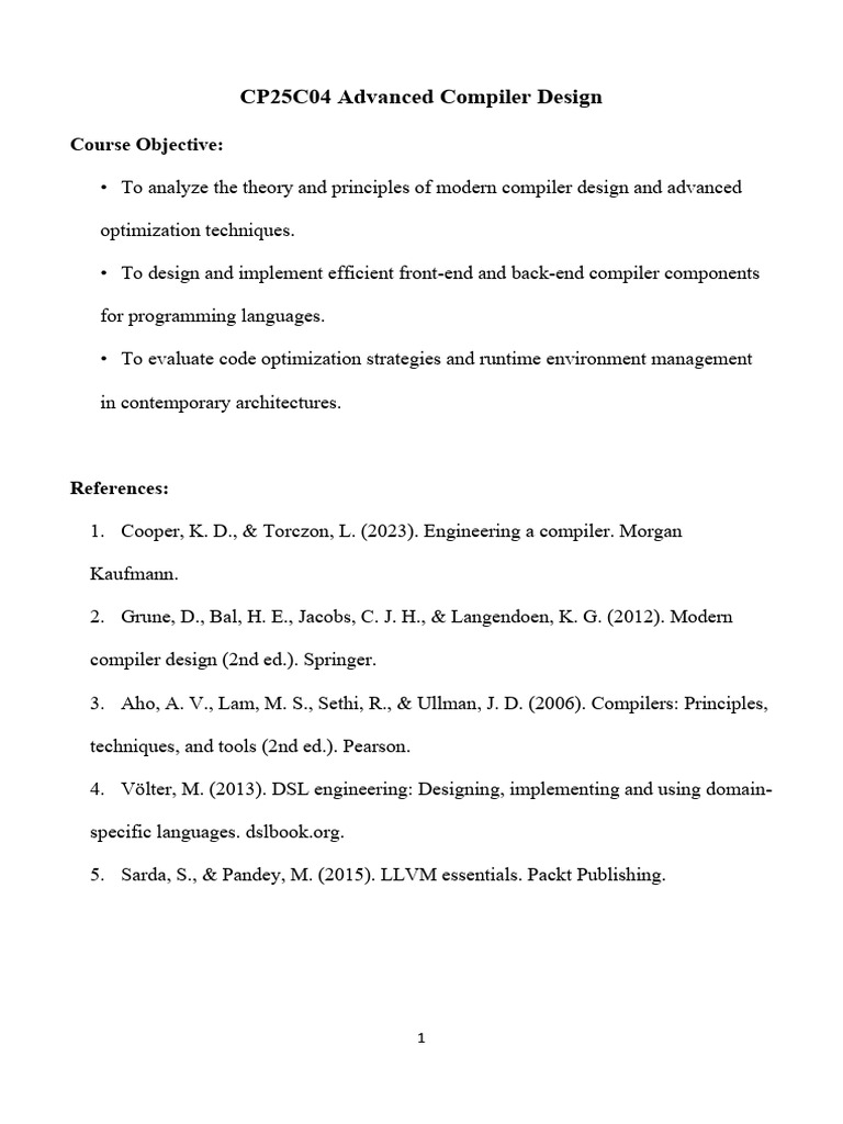 CP25C04 Advanced Compiler Design | PDF