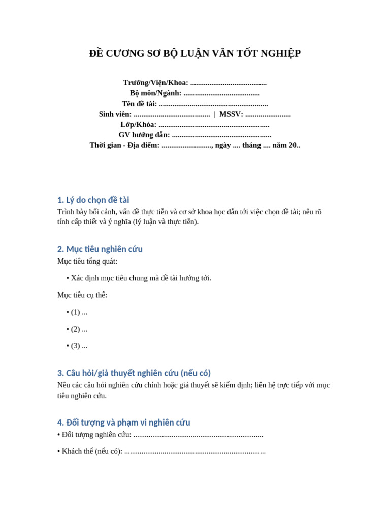 De Cuong So Bo Luan Van | PDF