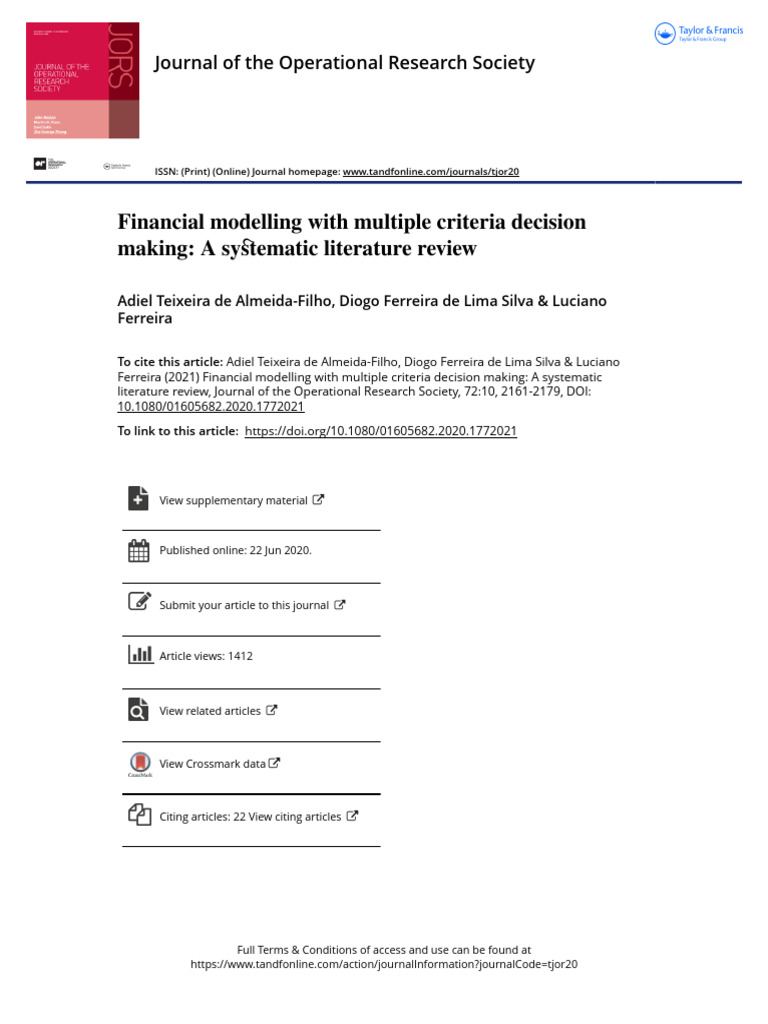 Financial Modelling With Multiple Criteria Decision Making A Systematic ...