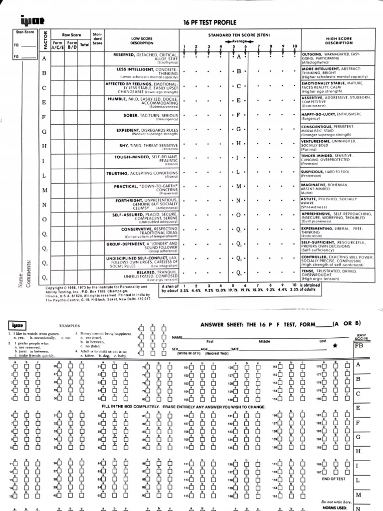 16PF Scoring Sheet | PDF