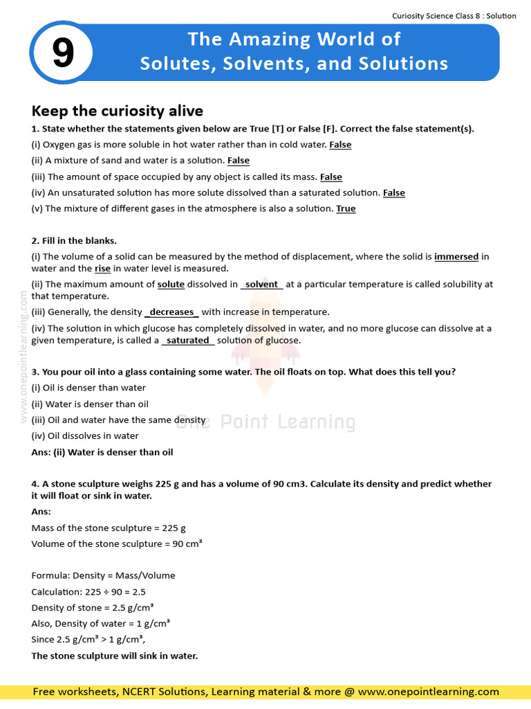 Class 8 Science Curiosity Chapter 9 The Amazing World of Solutes ...