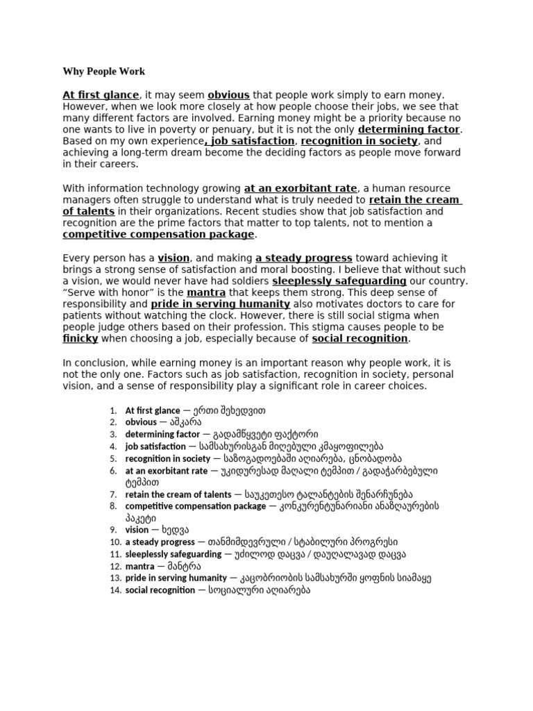 Why People Work - Job Essay | PDF
