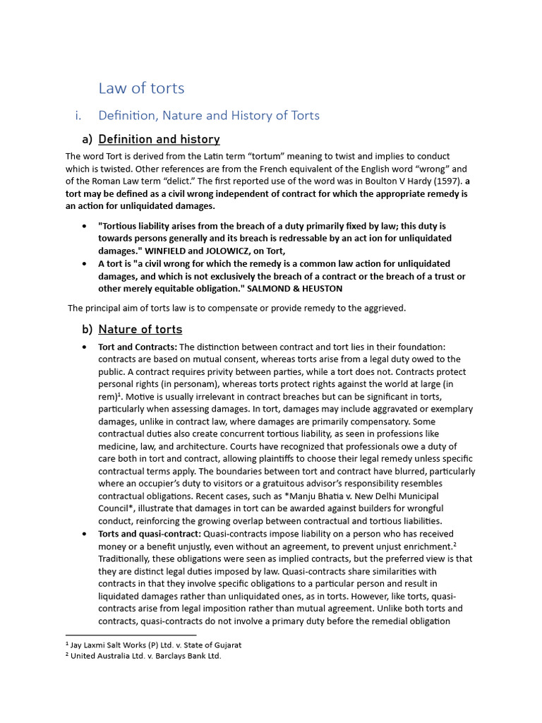 Law of Torts | PDF