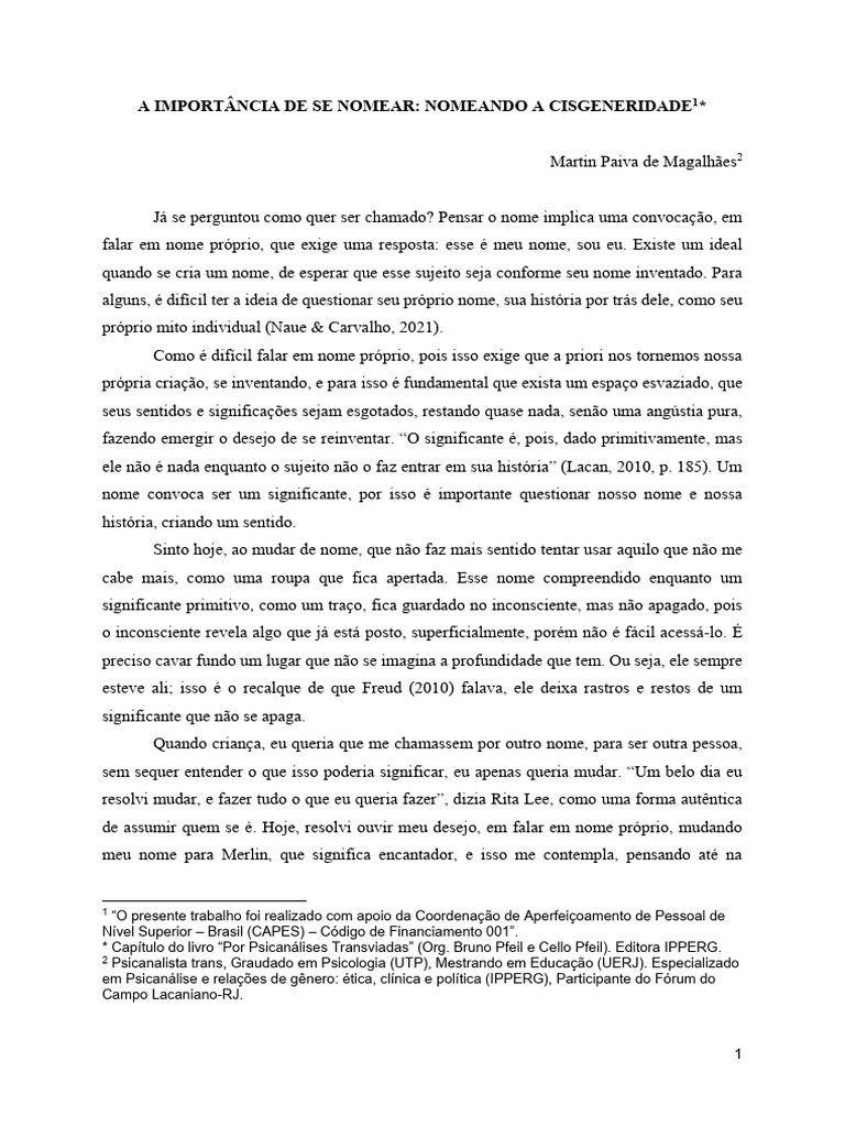 A Importância de Se Nomear-Nomeando A Cisgeneridade | PDF
