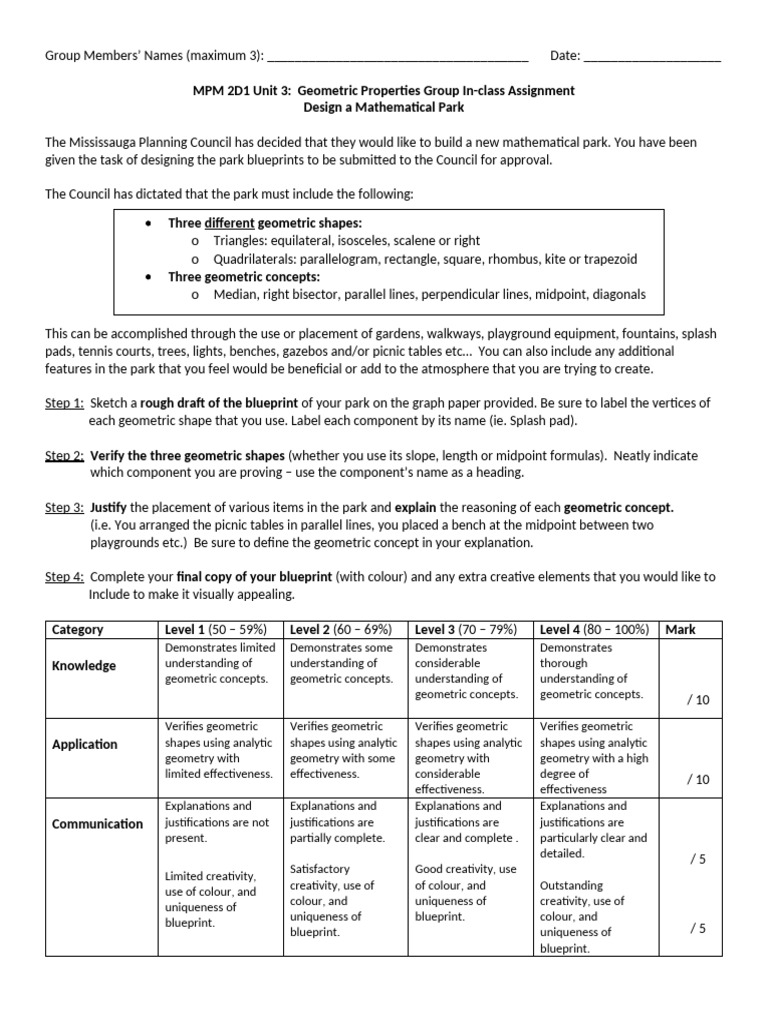 Unit 3 Math Park Assignment | PDF