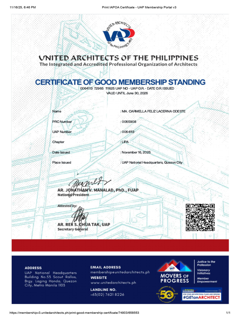 Print IAPOA Certificate - UAP Membership Portal v3 | PDF