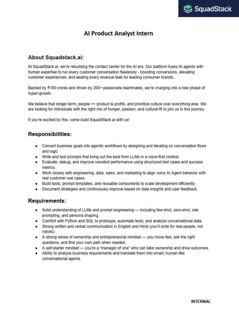 AI Product Analyst Intern JD (INTERNAL) | PDF