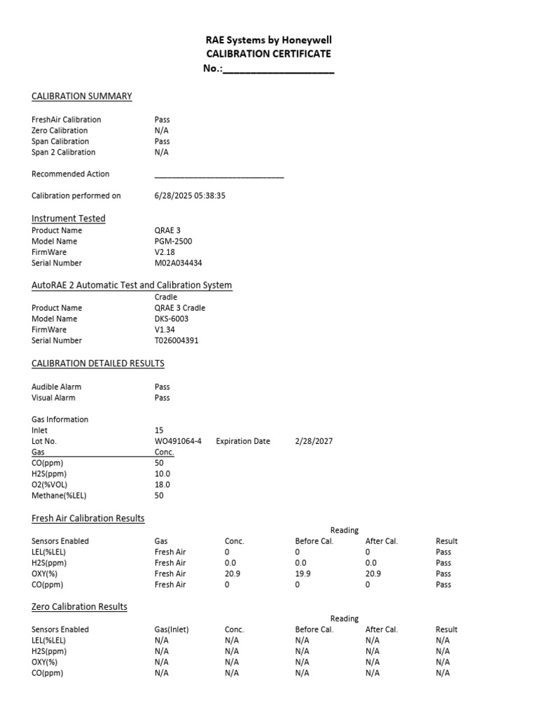 Calibration Report 28.06.2025 M02A034434 | PDF