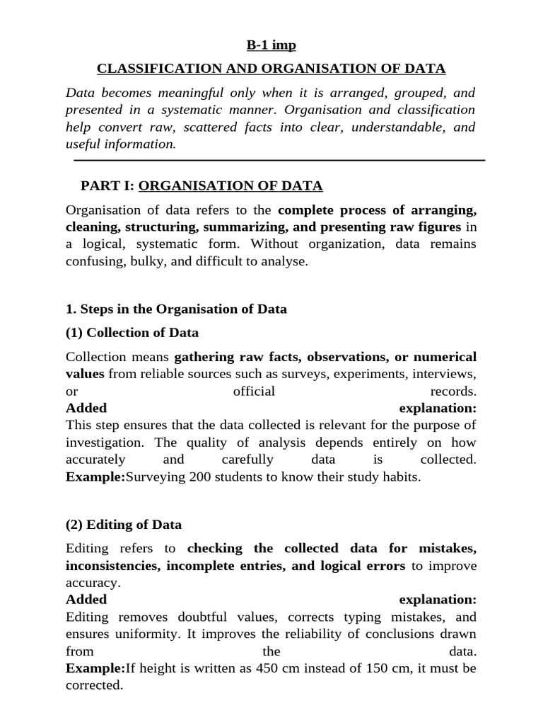 Explain Classification and Organisation of Data | PDF