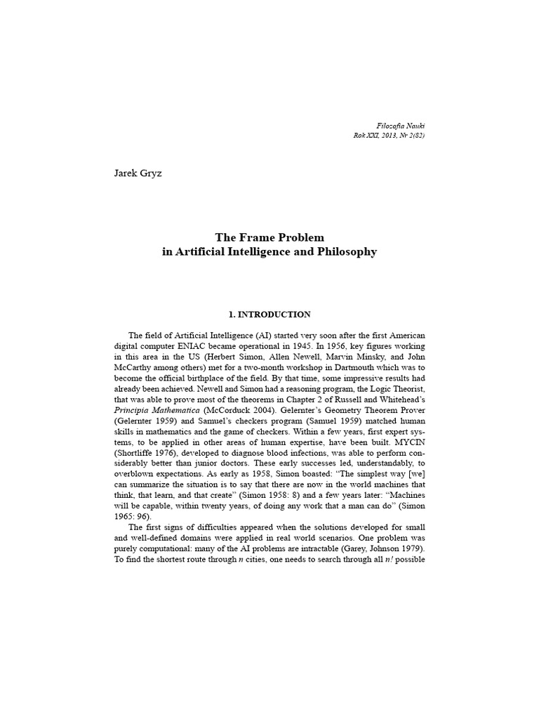 The Frame Problem in Artificial Intelligence | PDF