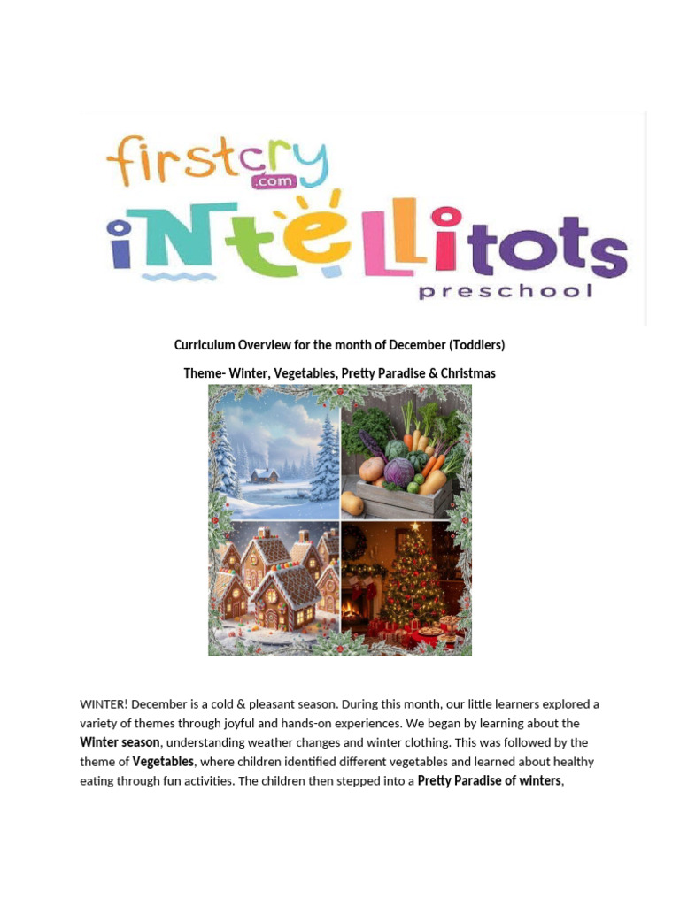 Curriculum Overview For The Month of December (Toddlers) | PDF