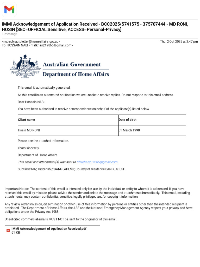 IMMI Acknowledgement of Application Received - BCC2025/5741575 ...