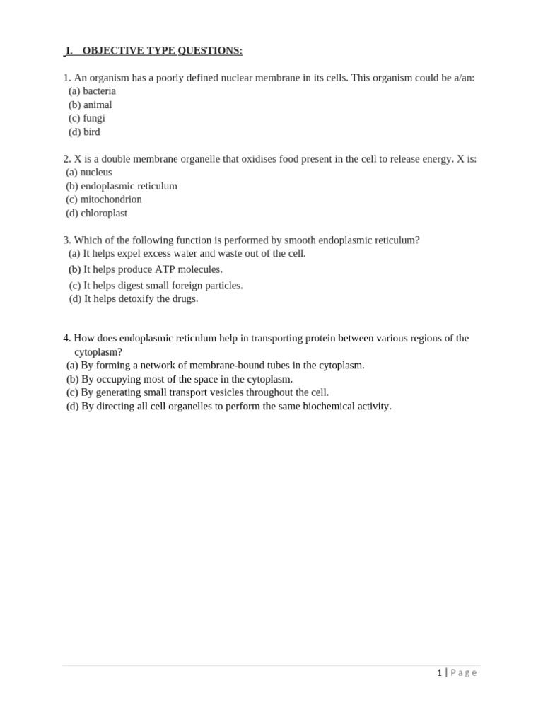 TEST - Answers Cell Structure | PDF