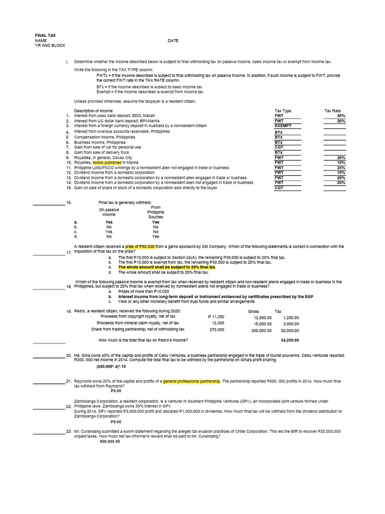 Final Tax With Answer | PDF