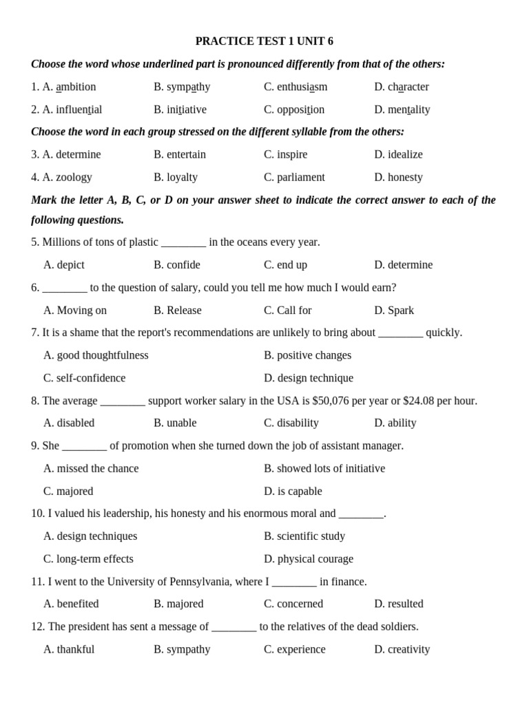 PRACTICE TEST 1&2 UNIT 6 g11 | PDF