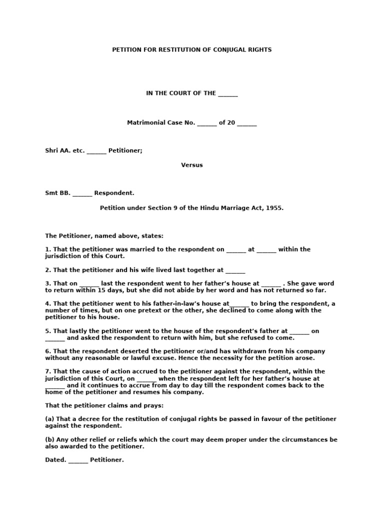 Restitution of Conjugal Rights | PDF