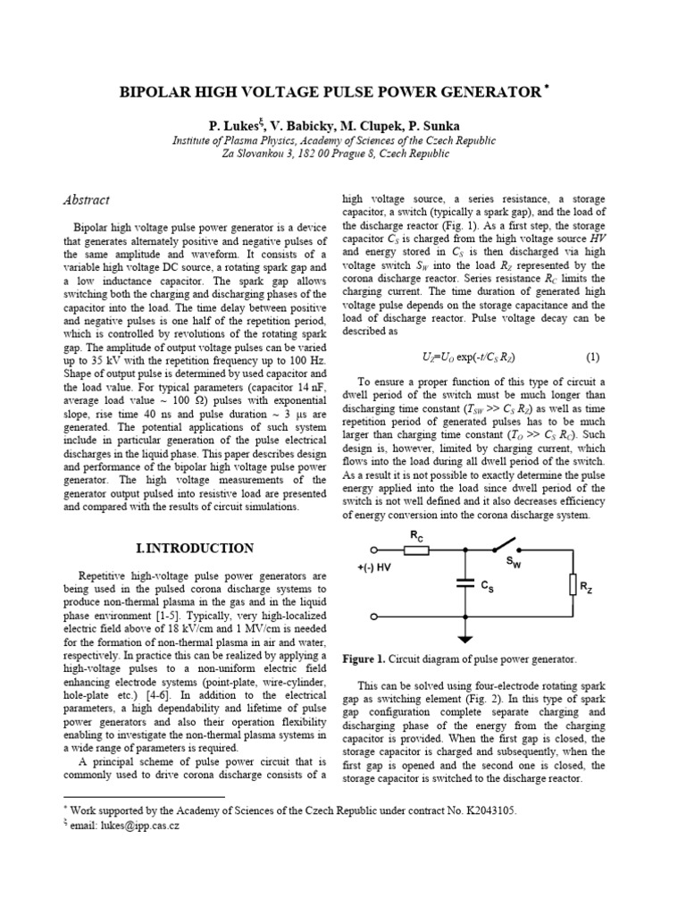 Bipolar High Voltage Pulse Power Generator | PDF