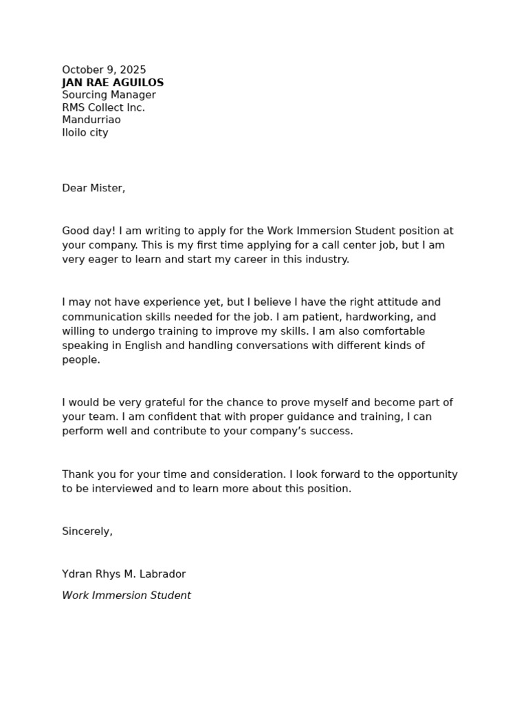 Application Letter | PDF