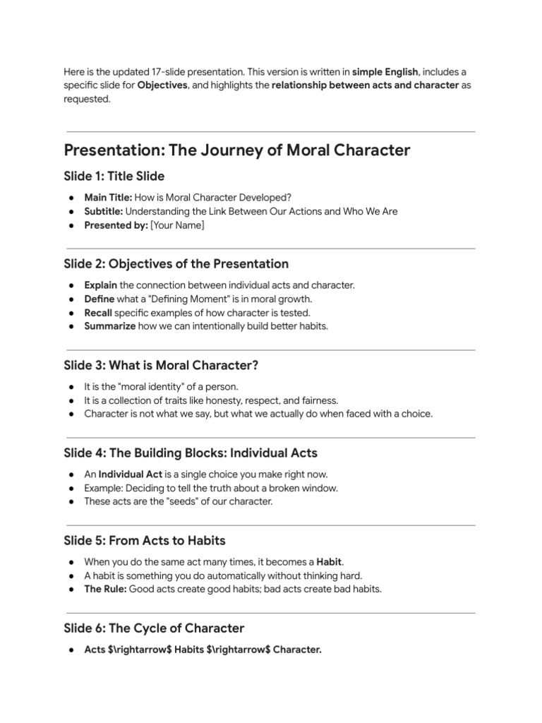 Building Moral Character Through Actions | PDF