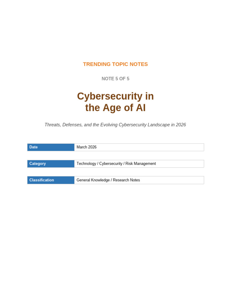 Note5 Cybersecurity in The Age of AI | PDF