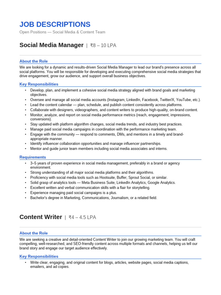 Job Descriptions | PDF