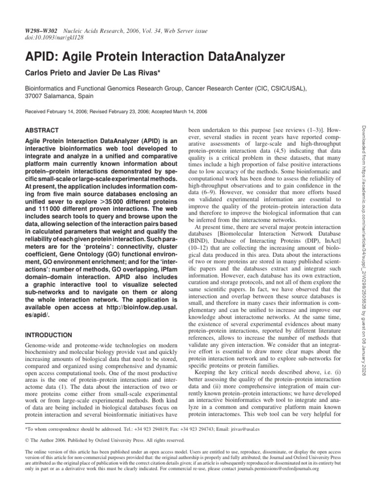 APID Agile Protein Interaction DataAnalyzer | PDF