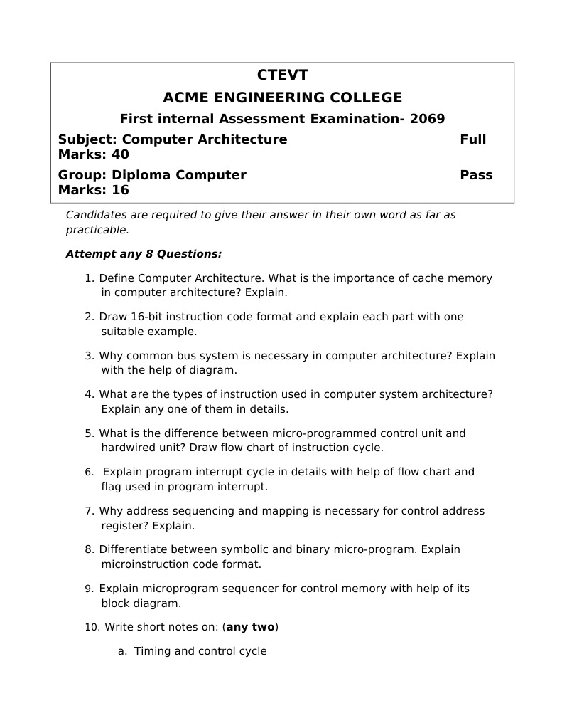 Computer Architecture Exam Questions Guide | PDF | Computers