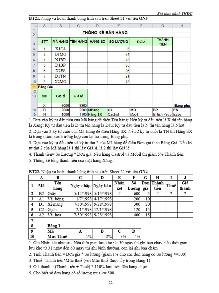 Bai Tap Excel 4 | PDF