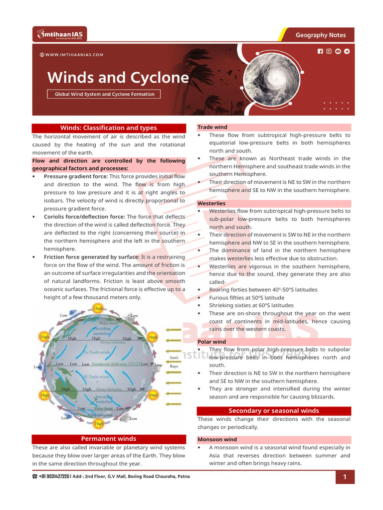 Geography Notes Wind and Cyclone | PDF