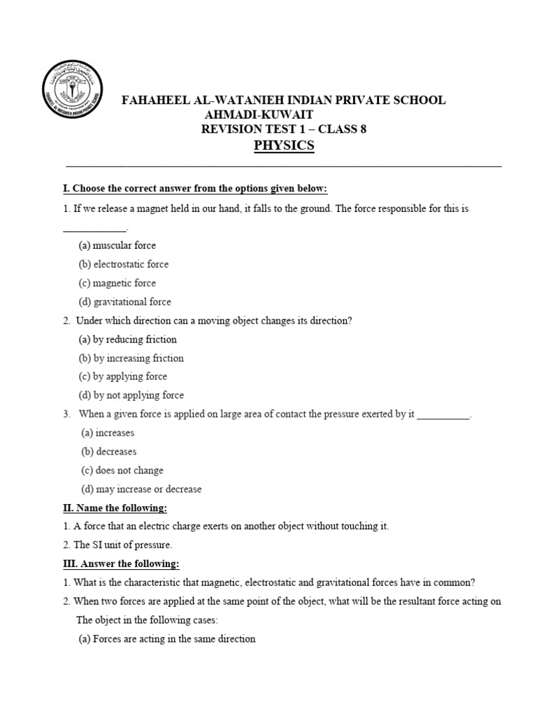 Revision Test 1 | PDF