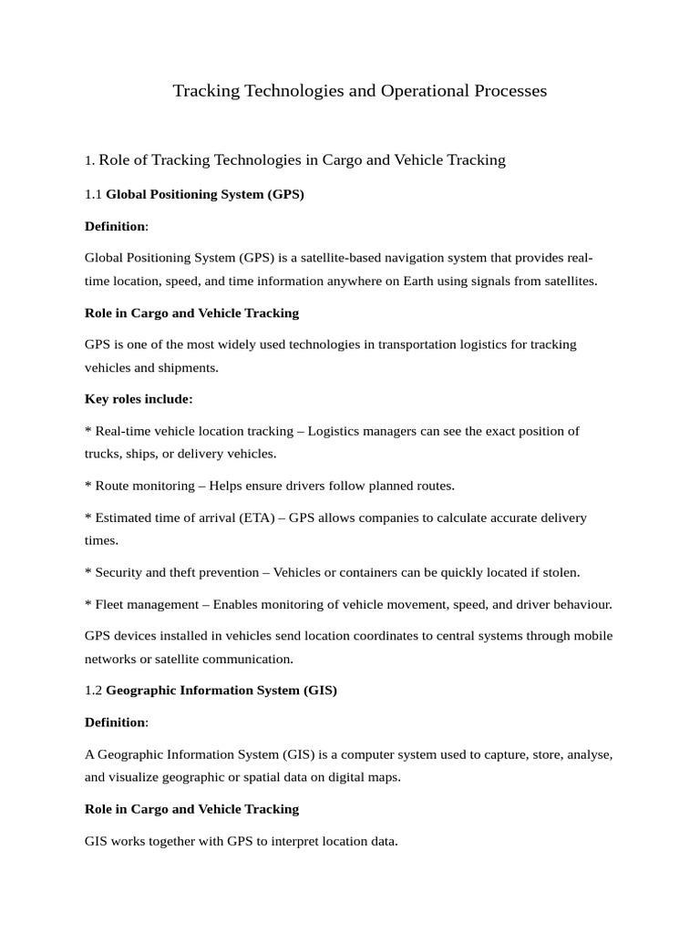 Tracking Technologies and Operational Processes | PDF