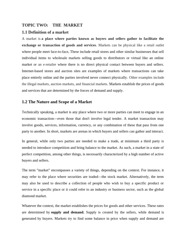 Topic Two The Market | PDF