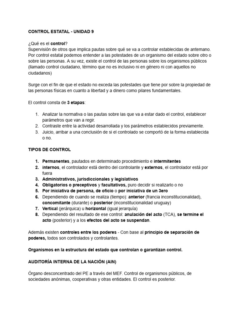 UNIDAD 9 - Control Estatal | PDF