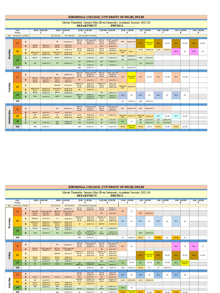 Physics-H - Master Time Table (Even Semester, 2025-26) - 31!01!2026 | PDF