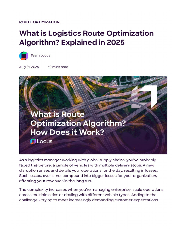 Logistics Route Optimization Algorithm - What Is It - How It Works | PDF