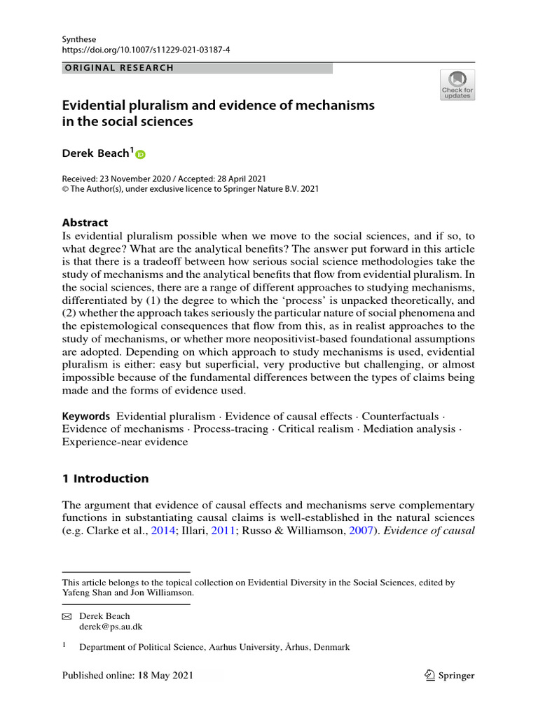 Beach - 2021 - Evidential Pluralism and Evidence of Mechanisms in The ...