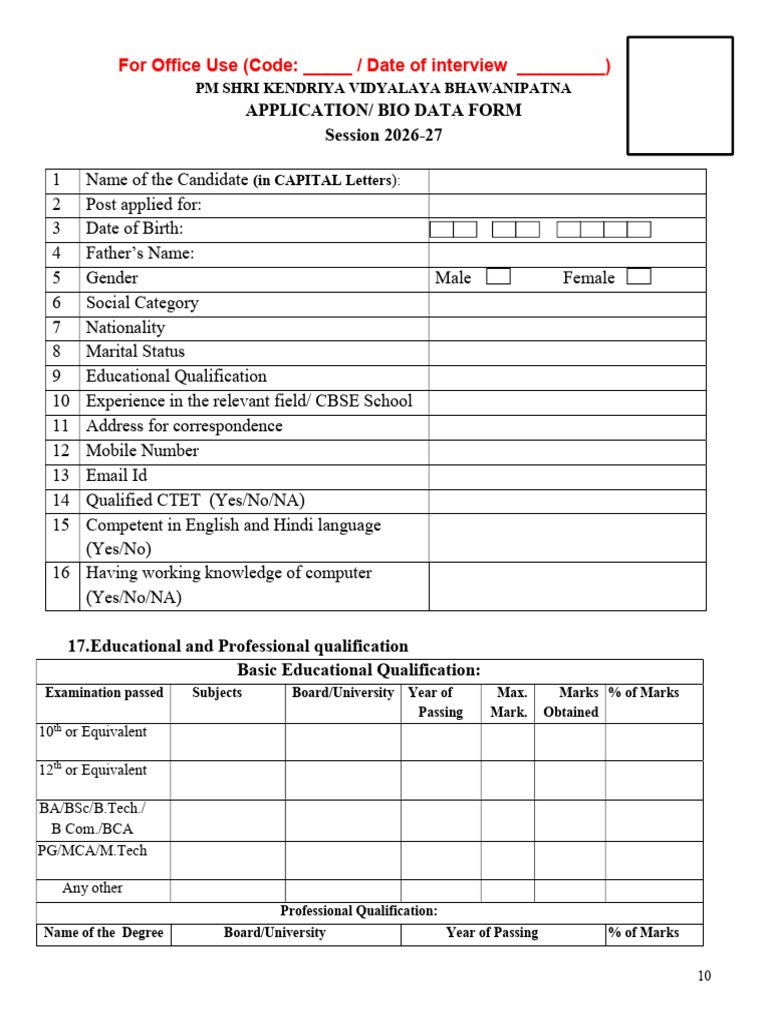 Bio Data Form | PDF
