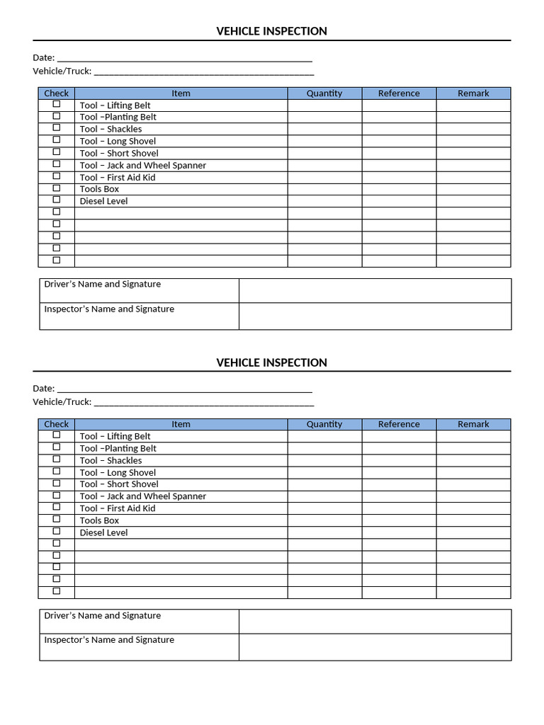 Security Vehicle Checklist | PDF